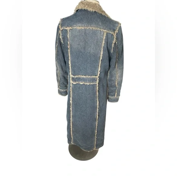 Giacca Blue Denim Coat with faux fur Trim - Picture 4 of 9